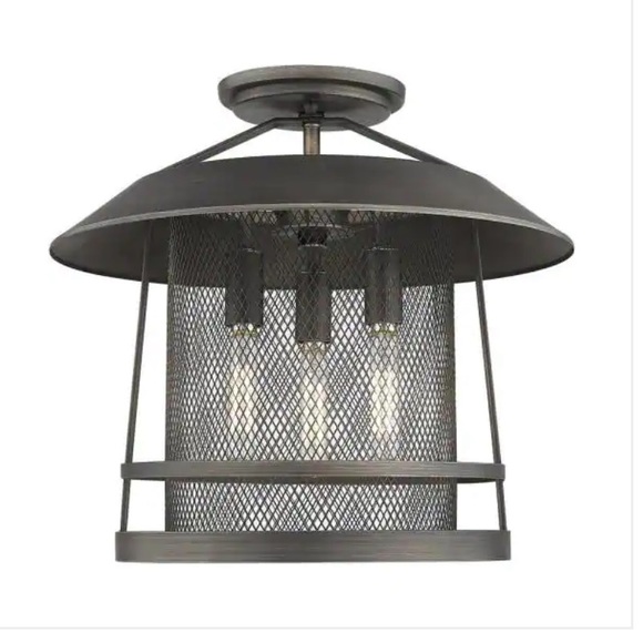 Golden Lighting Parsons 13 In. 3-Light Gunmetal Bronze Semi-Flush Mount - Picture 2 of 5